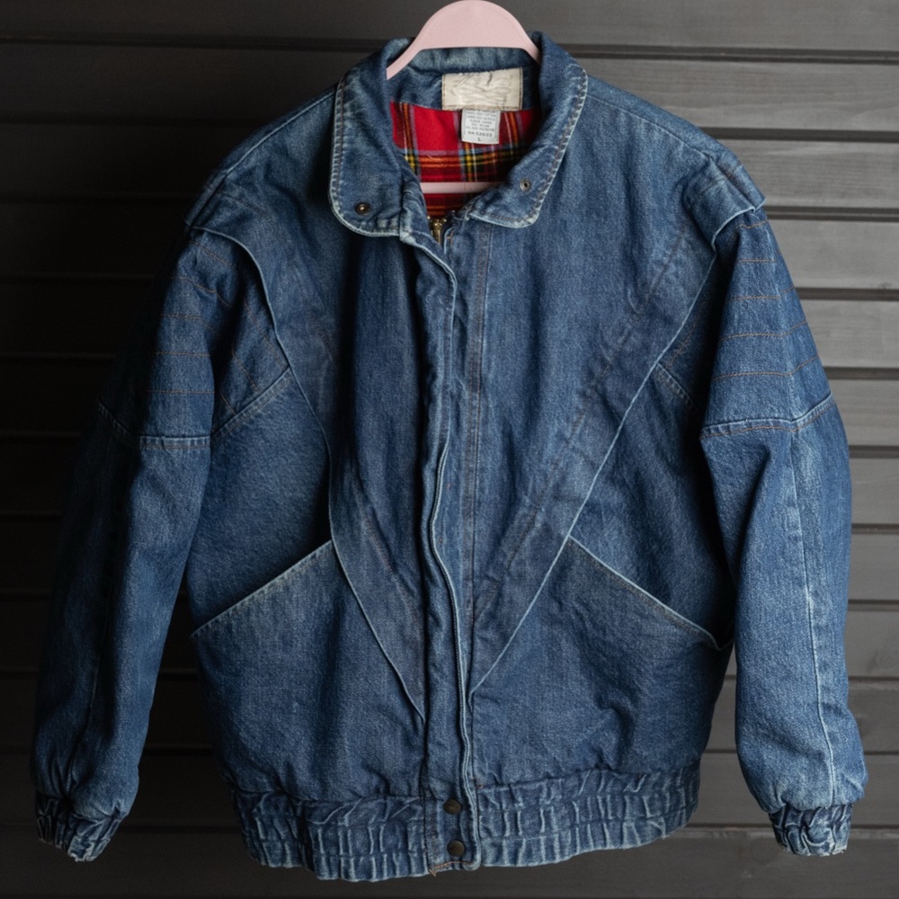 Learsi women’s vintage flannel lined denim jean jacket size Large